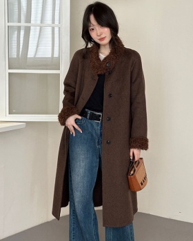 Slim Korean style temperament frenum long splice overcoat