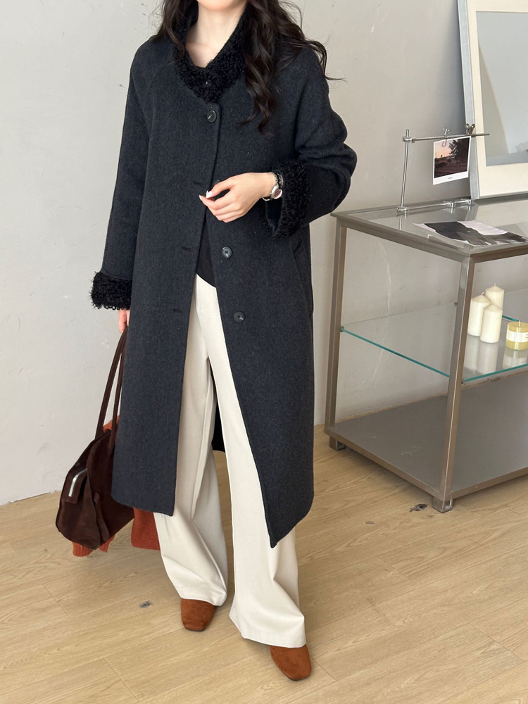 Slim Korean style temperament frenum long splice overcoat