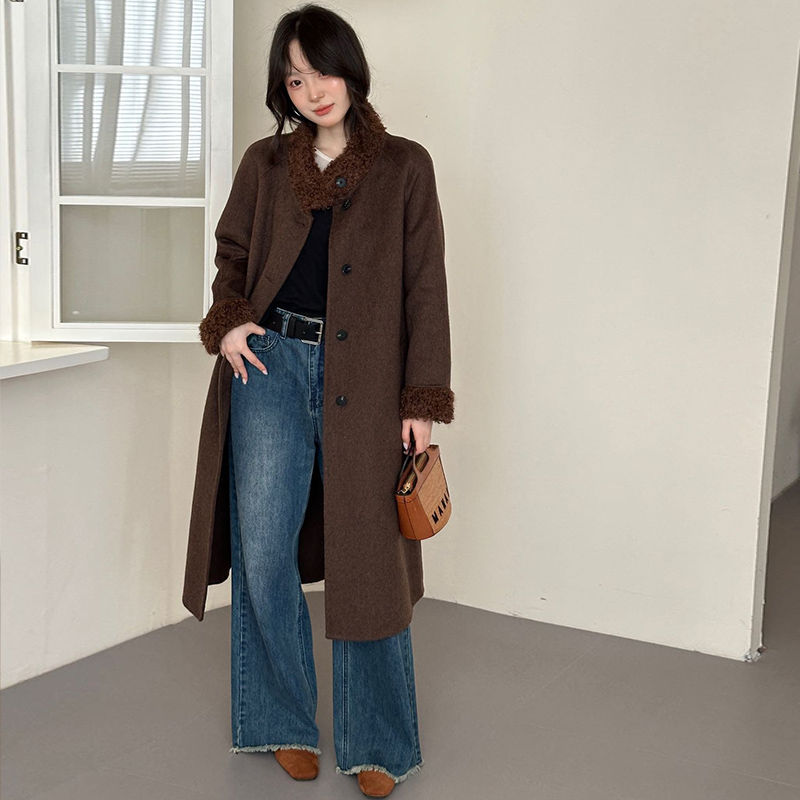 Slim Korean style temperament frenum long splice overcoat