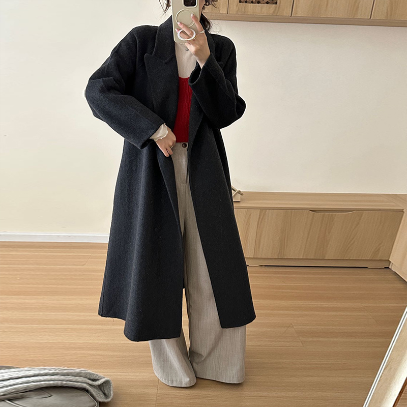 Exceed knee long two-sided wool coat winter woolen slim woolen coat