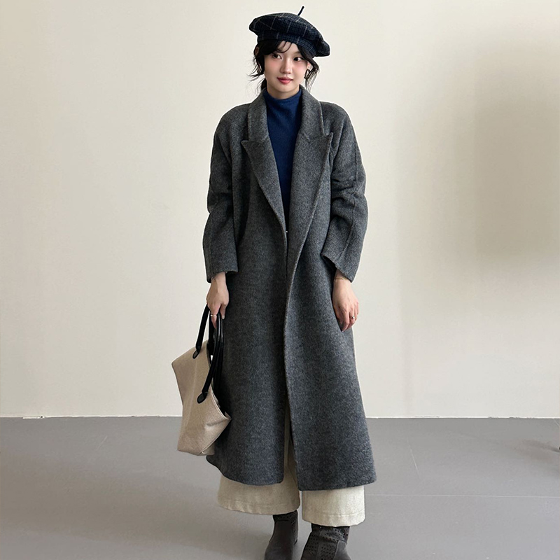 Exceed knee long two-sided wool coat winter woolen slim woolen coat