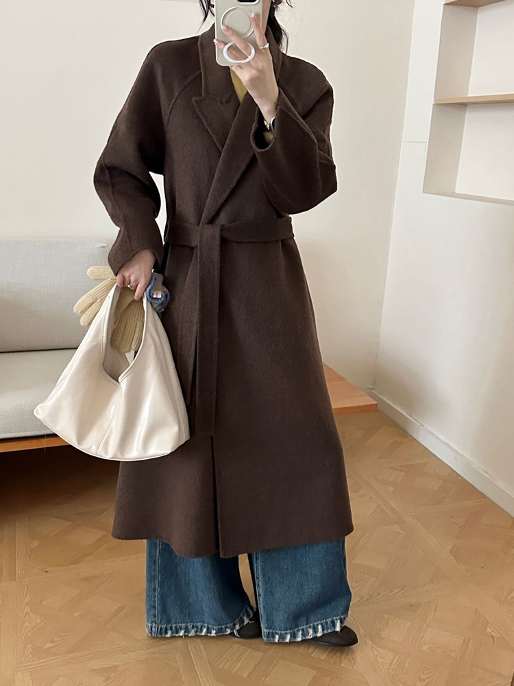 Exceed knee long two-sided wool coat winter woolen slim woolen coat