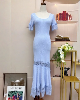 Fashion U-neck summer hollow sexy lace dress for women
