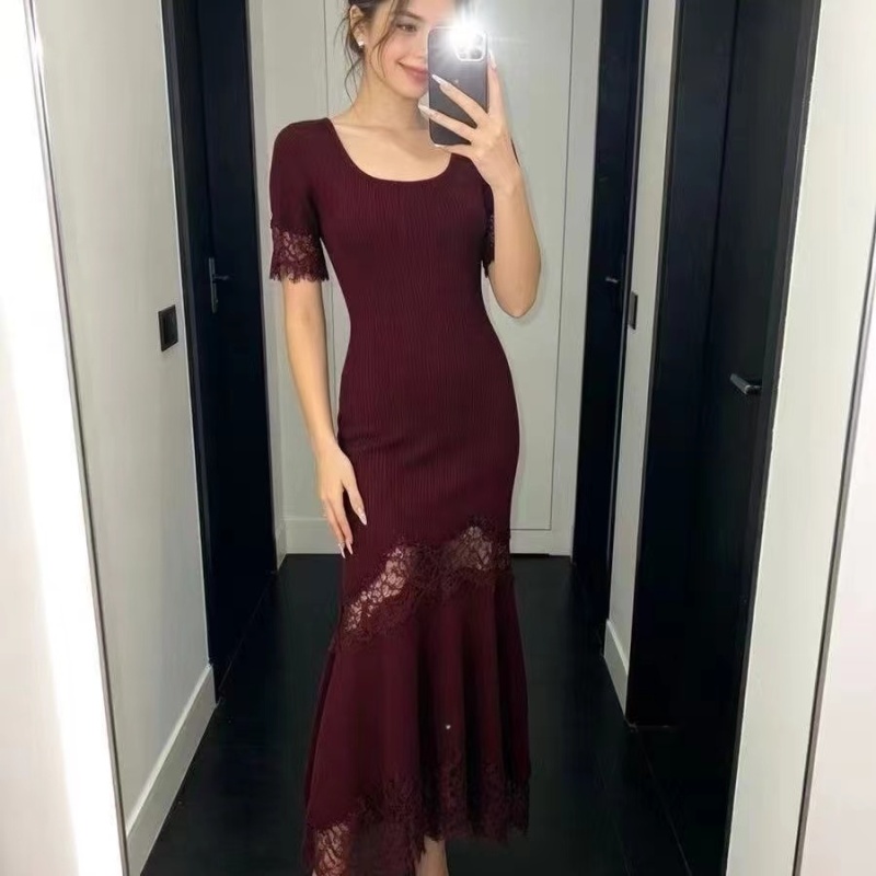 Fashion U-neck summer hollow sexy lace dress for women