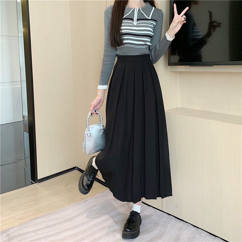 Autumn show young unique skirt fat summer pleated long dress