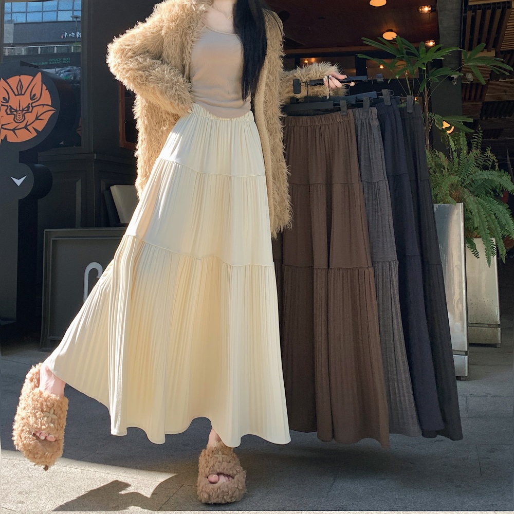 Drape slim long skirt cake pleated skirt for women