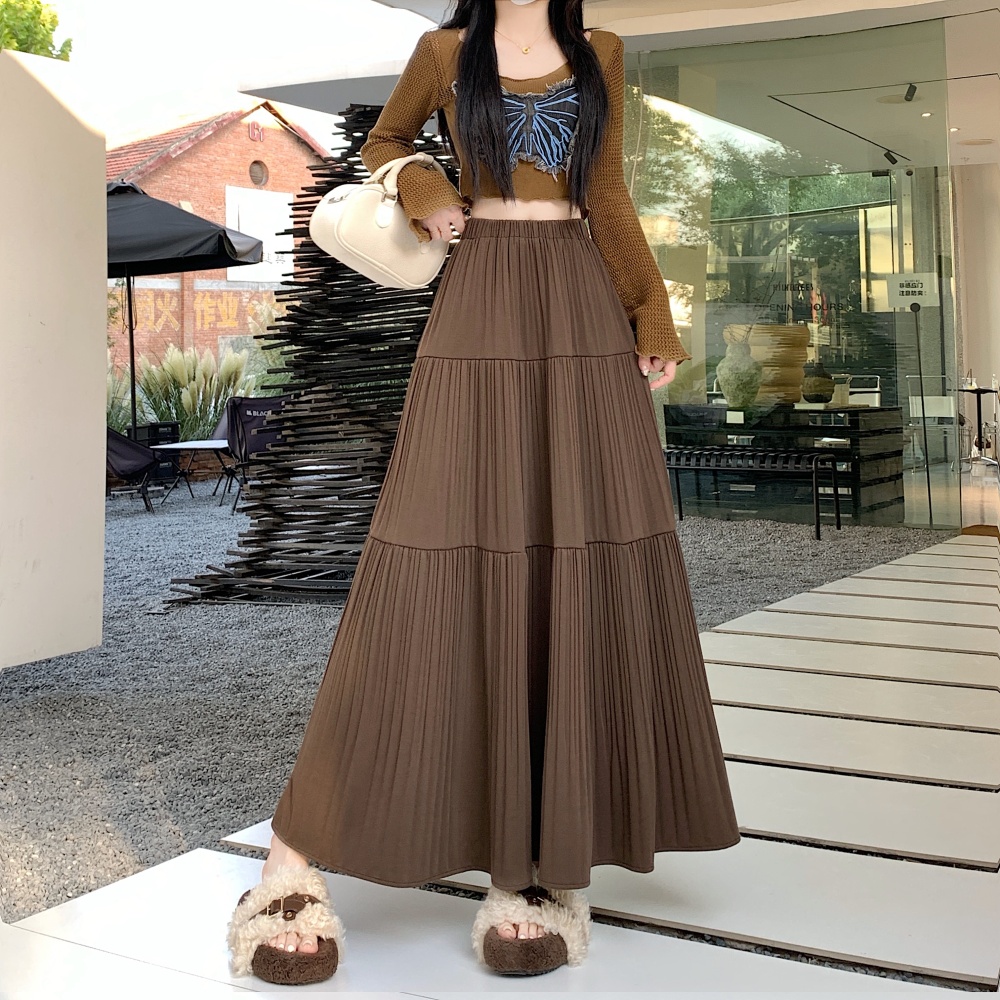 Drape slim long skirt cake pleated skirt for women
