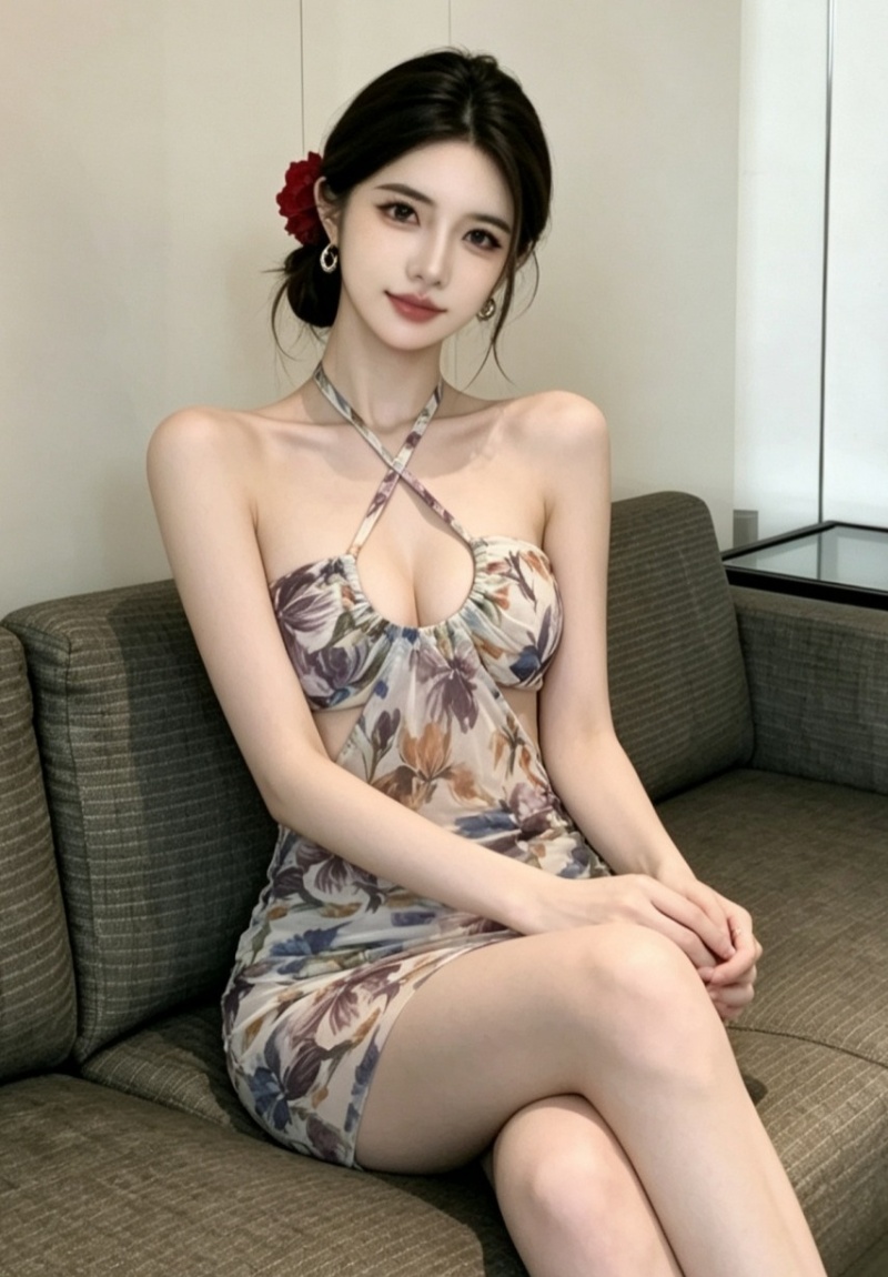 Package hip single slim halter printing dress for women
