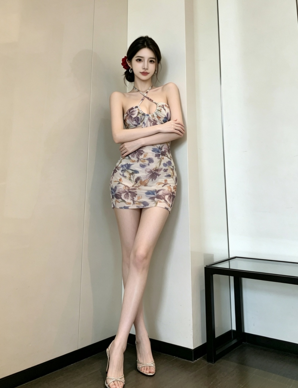 Package hip single slim halter printing dress for women