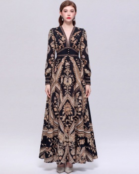Pinched waist long dress big skirt dress for women