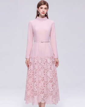Slim pinched waist dress splice long dress for women