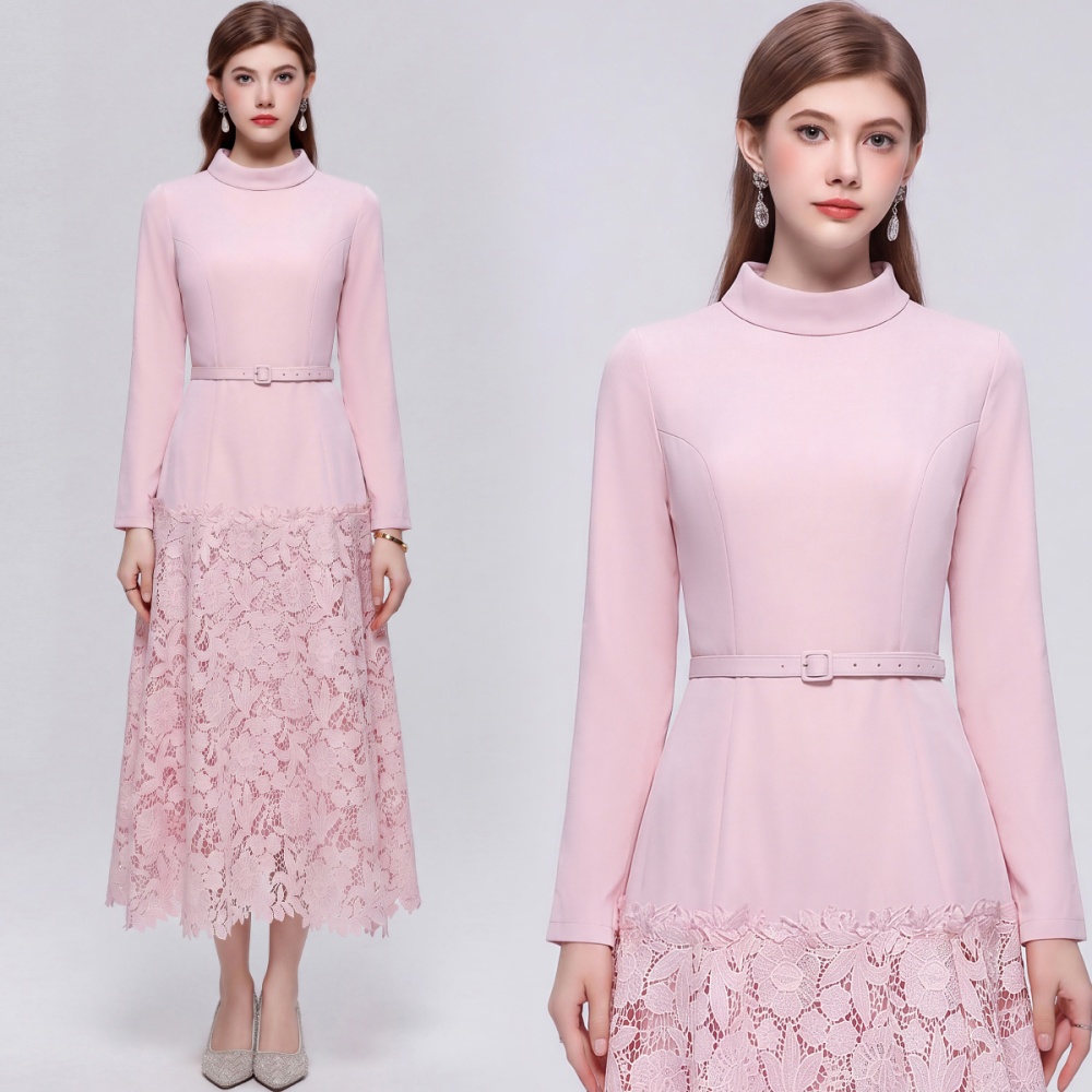 Slim pinched waist dress splice long dress for women