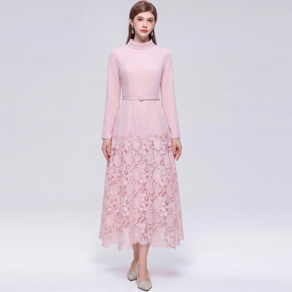 Slim pinched waist dress splice long dress for women
