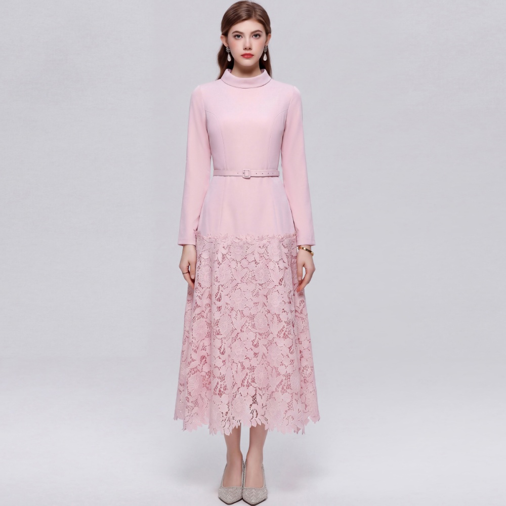 Slim pinched waist dress splice long dress for women
