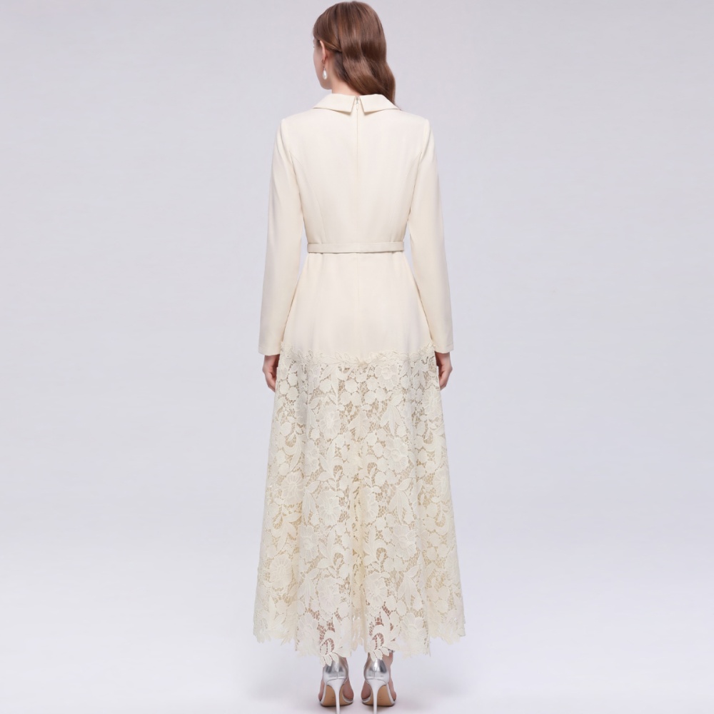 High waist with belt dress slim ladies long dress