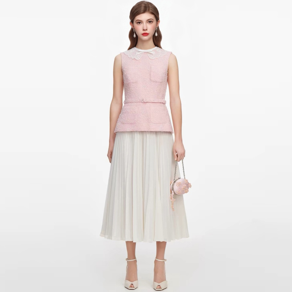 France style Pseudo-two pleated slim lace dress