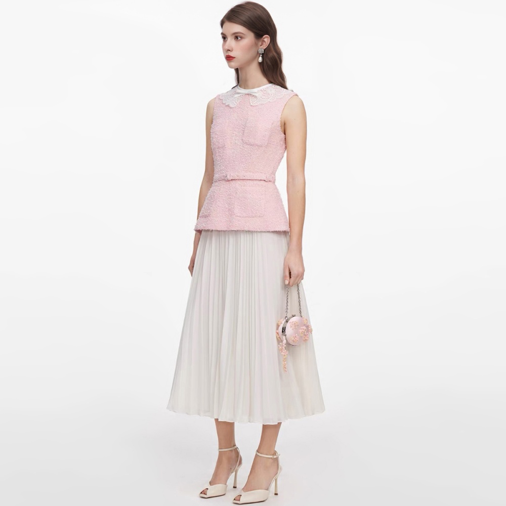 France style Pseudo-two pleated slim lace dress