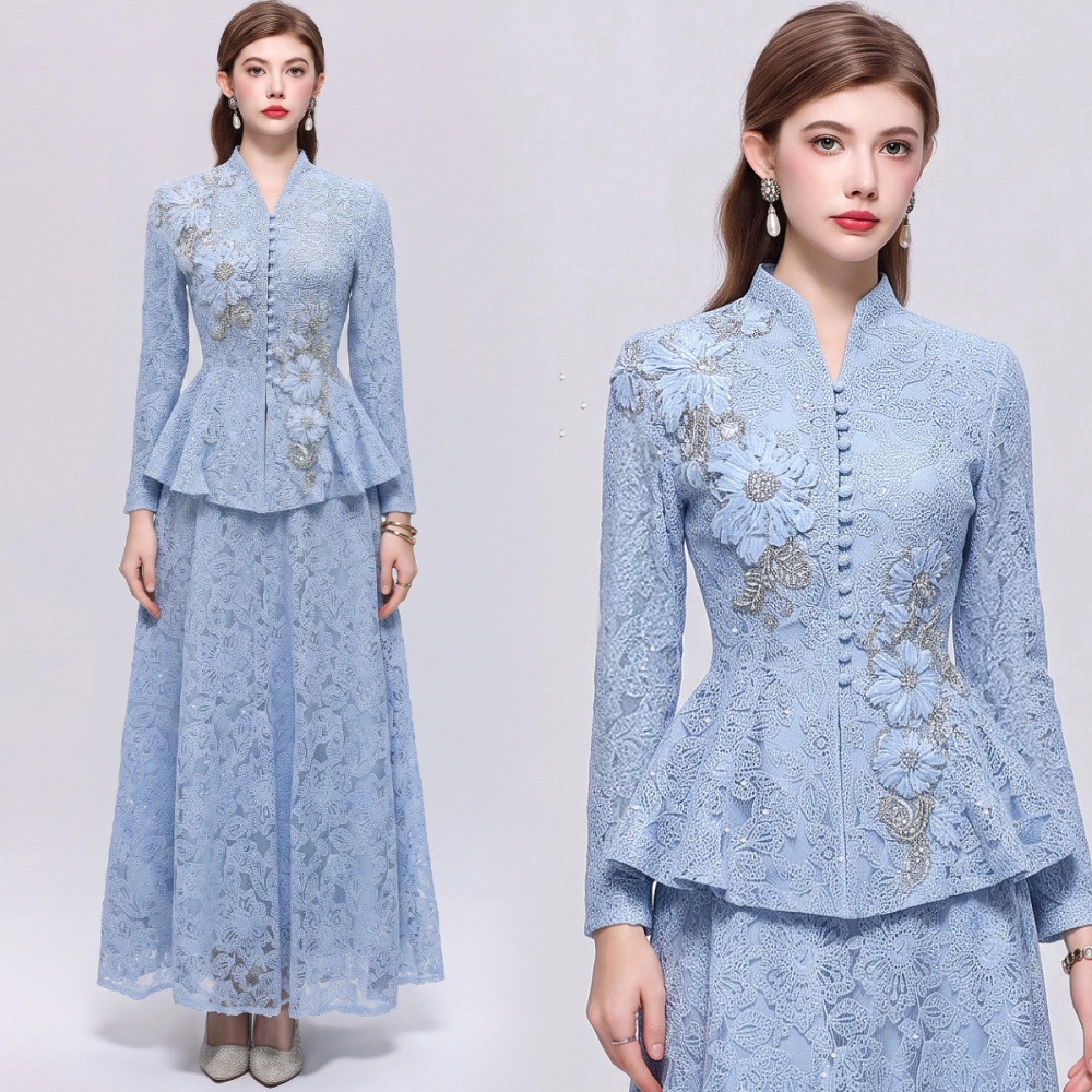 Temperament pinched waist long skirt elegant skirt a set