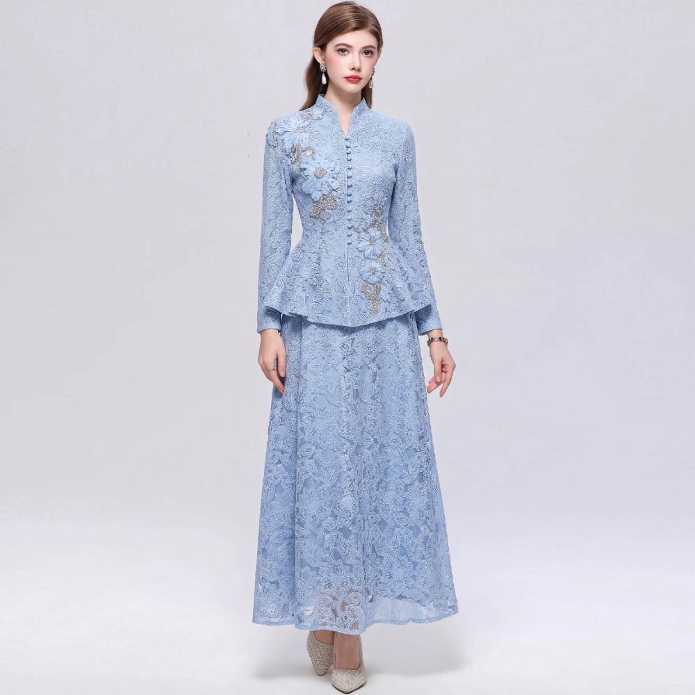 Temperament pinched waist long skirt elegant skirt a set