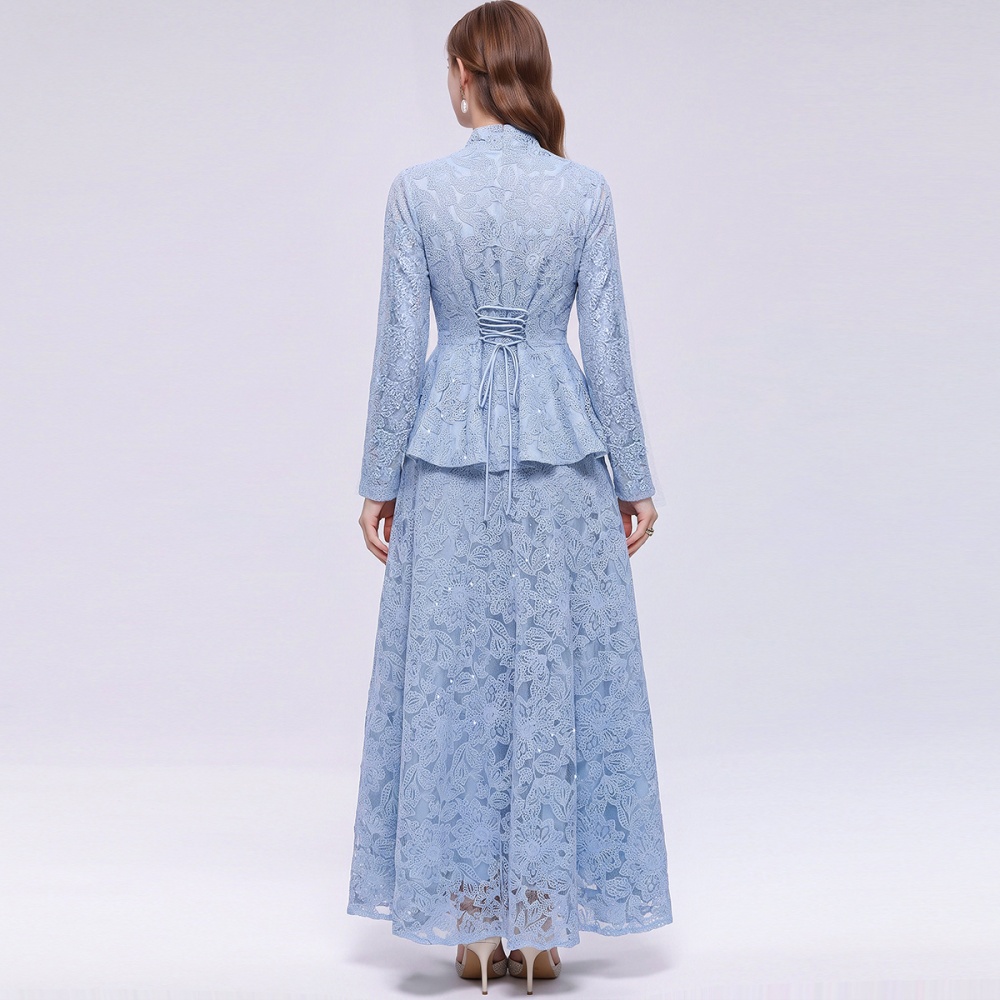 Temperament pinched waist long skirt elegant skirt a set
