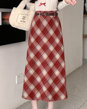 Autumn and winter plaid skirt lined long skirt for women