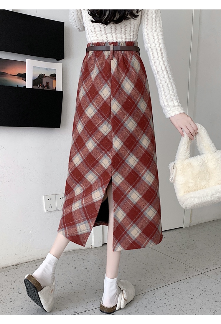 Autumn and winter plaid skirt lined long skirt for women