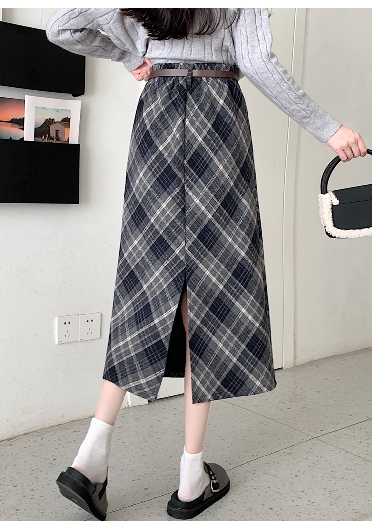 Autumn and winter plaid skirt lined long skirt for women