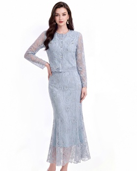 Embroidery cardigan skirt 2pcs set for women