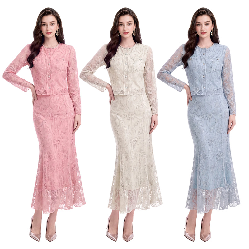 Embroidery cardigan skirt 2pcs set for women