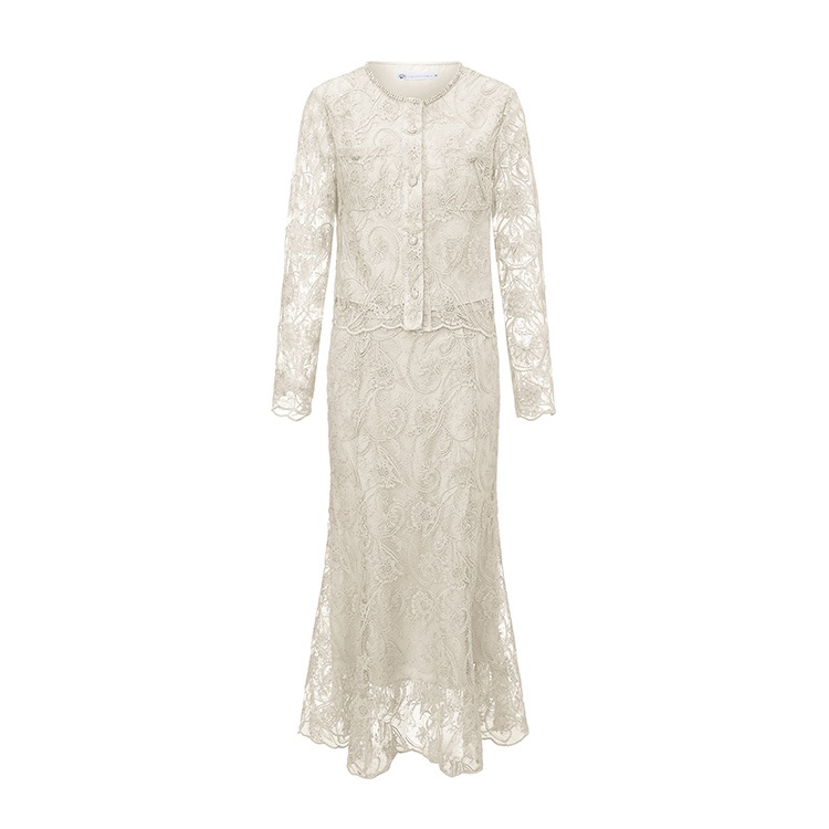 Embroidery cardigan skirt 2pcs set for women