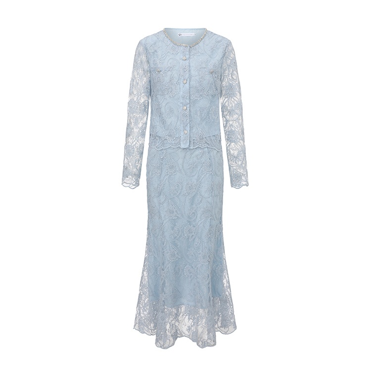 Embroidery cardigan skirt 2pcs set for women