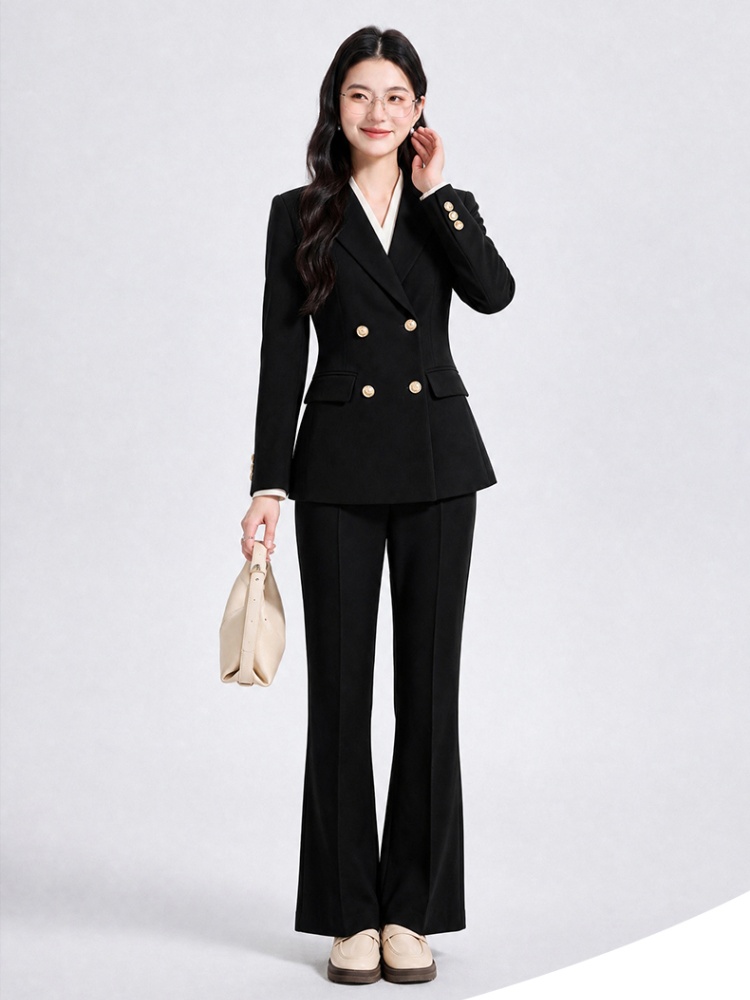 Micro speaker business suit black pants a set for women