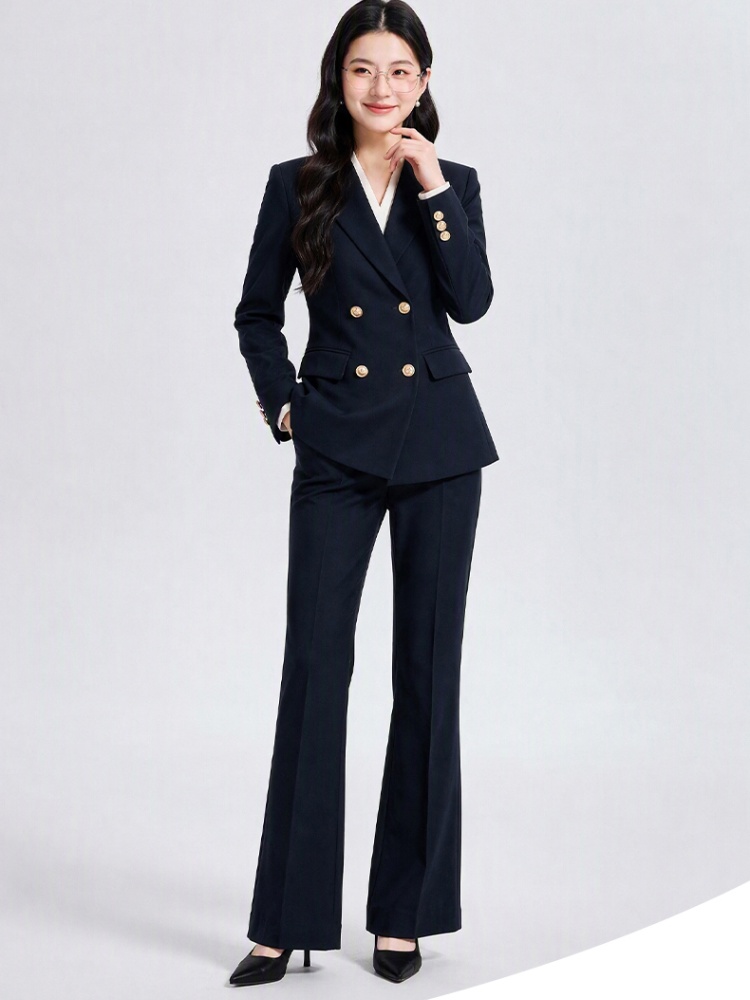 Micro speaker business suit black pants a set for women