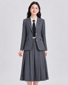 Profession gray skirt plaid work clothing a set