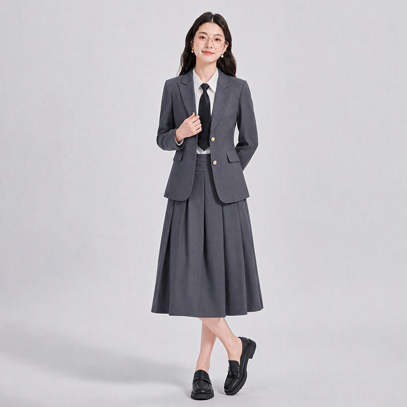 Profession gray skirt plaid work clothing a set