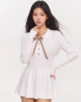 Autumn bud knitted T-back bow small fellow dress