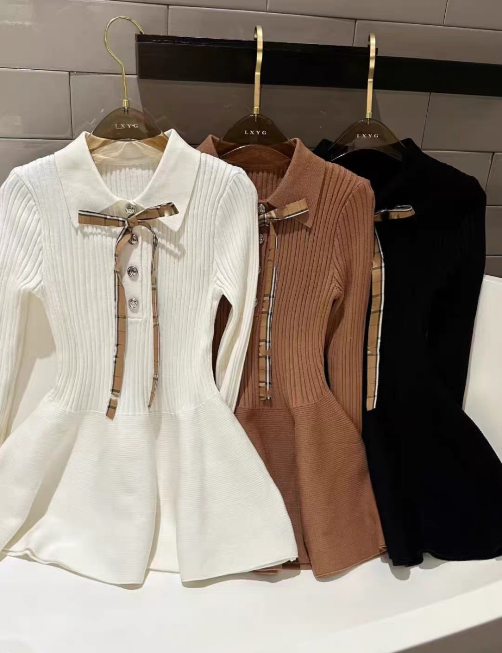 Autumn bud knitted T-back bow small fellow dress
