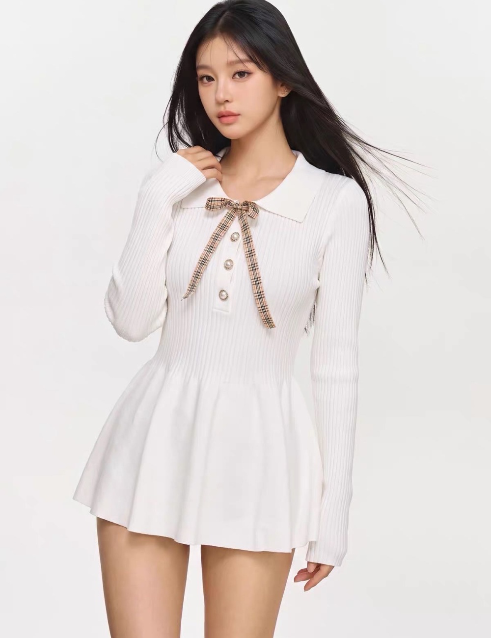 Autumn bud knitted T-back bow small fellow dress