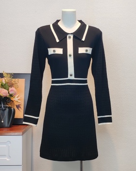 France style lapel inside the ride knitted dress for women