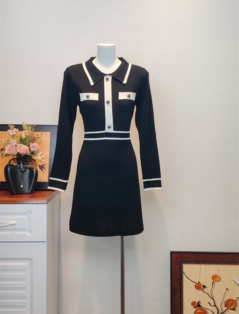 France style lapel inside the ride knitted dress for women