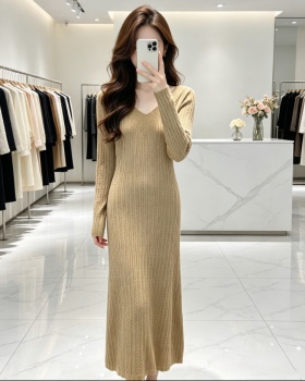 Autumn long sleeve dress package hip bottoming overcoat