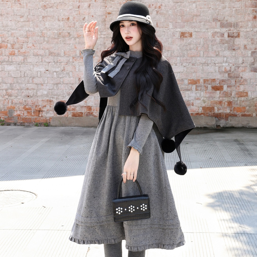 Short irregular small fellow cloak sweet wear shawl 2pcs set