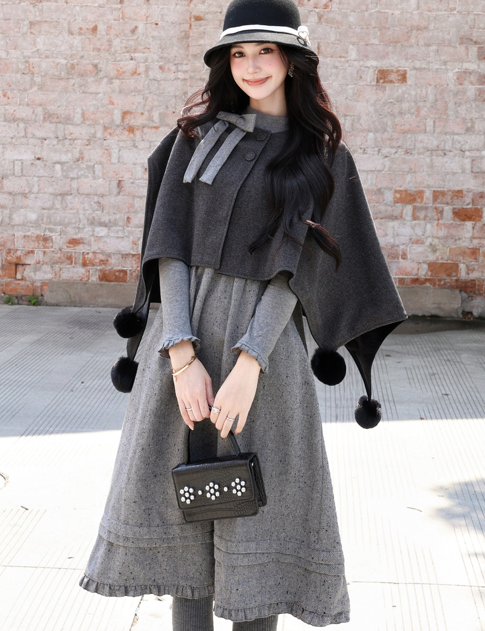 Short irregular small fellow cloak sweet wear shawl 2pcs set