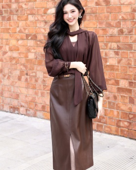 Temperament France style skirt chiffon split shirt 2pcs set