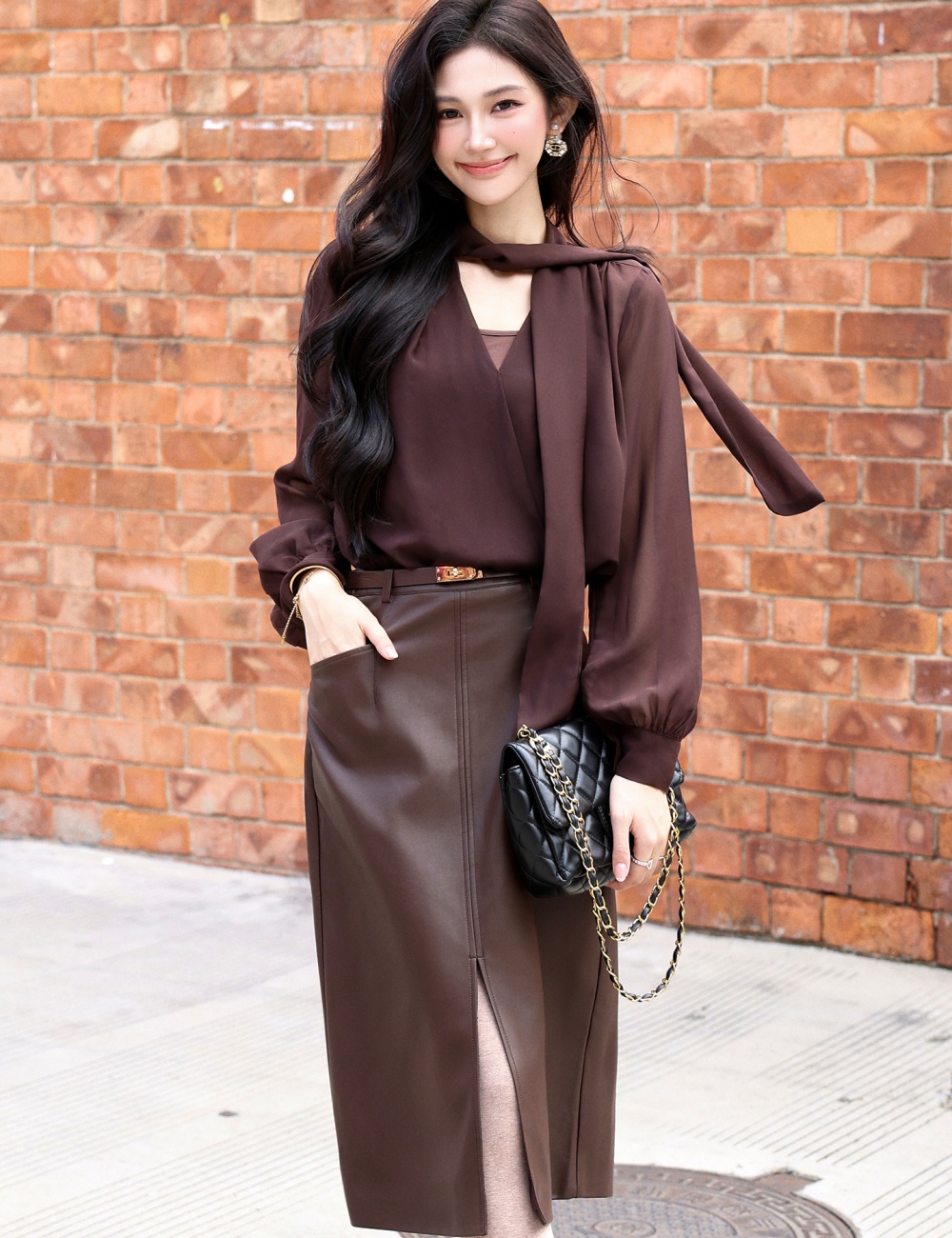Temperament France style skirt chiffon split shirt 2pcs set
