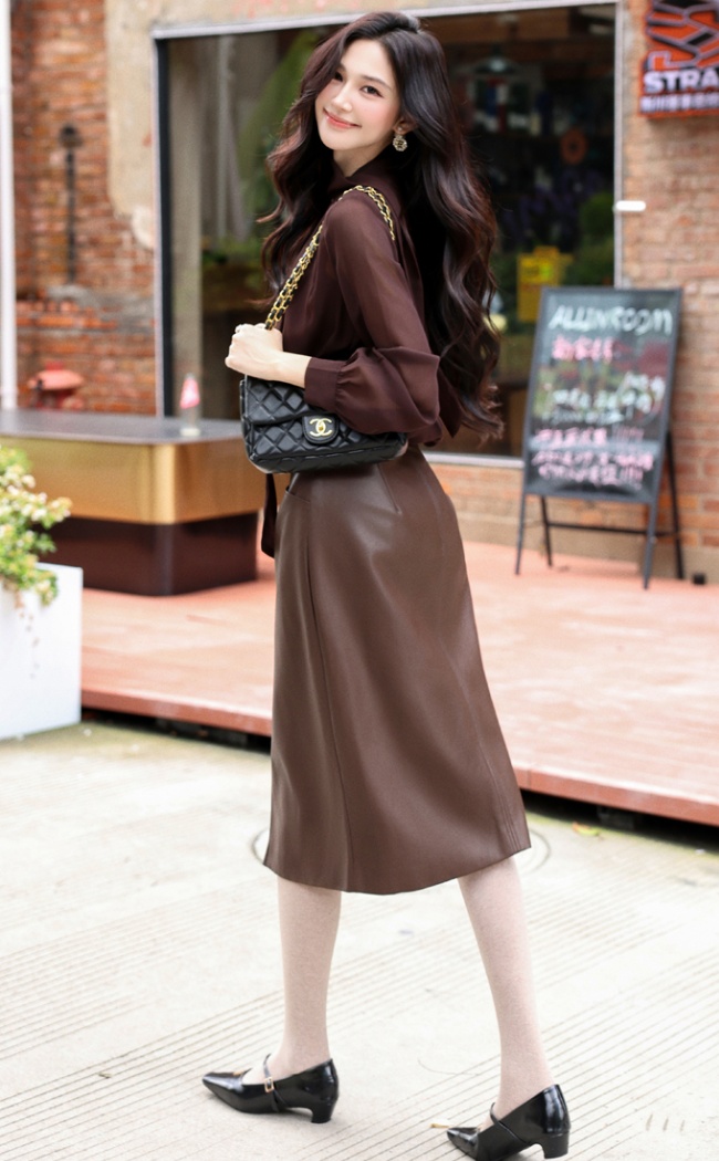 Temperament France style skirt chiffon split shirt 2pcs set