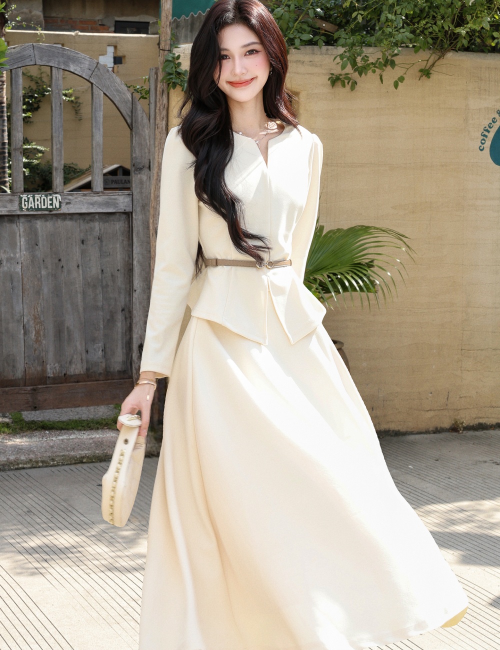 Autumn with belt light luxury skirt 2pcs set