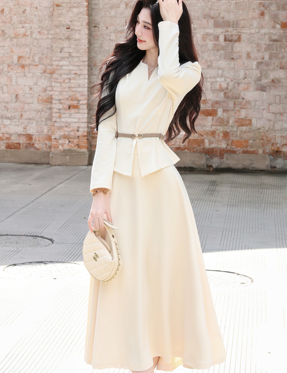 Autumn with belt light luxury skirt 2pcs set
