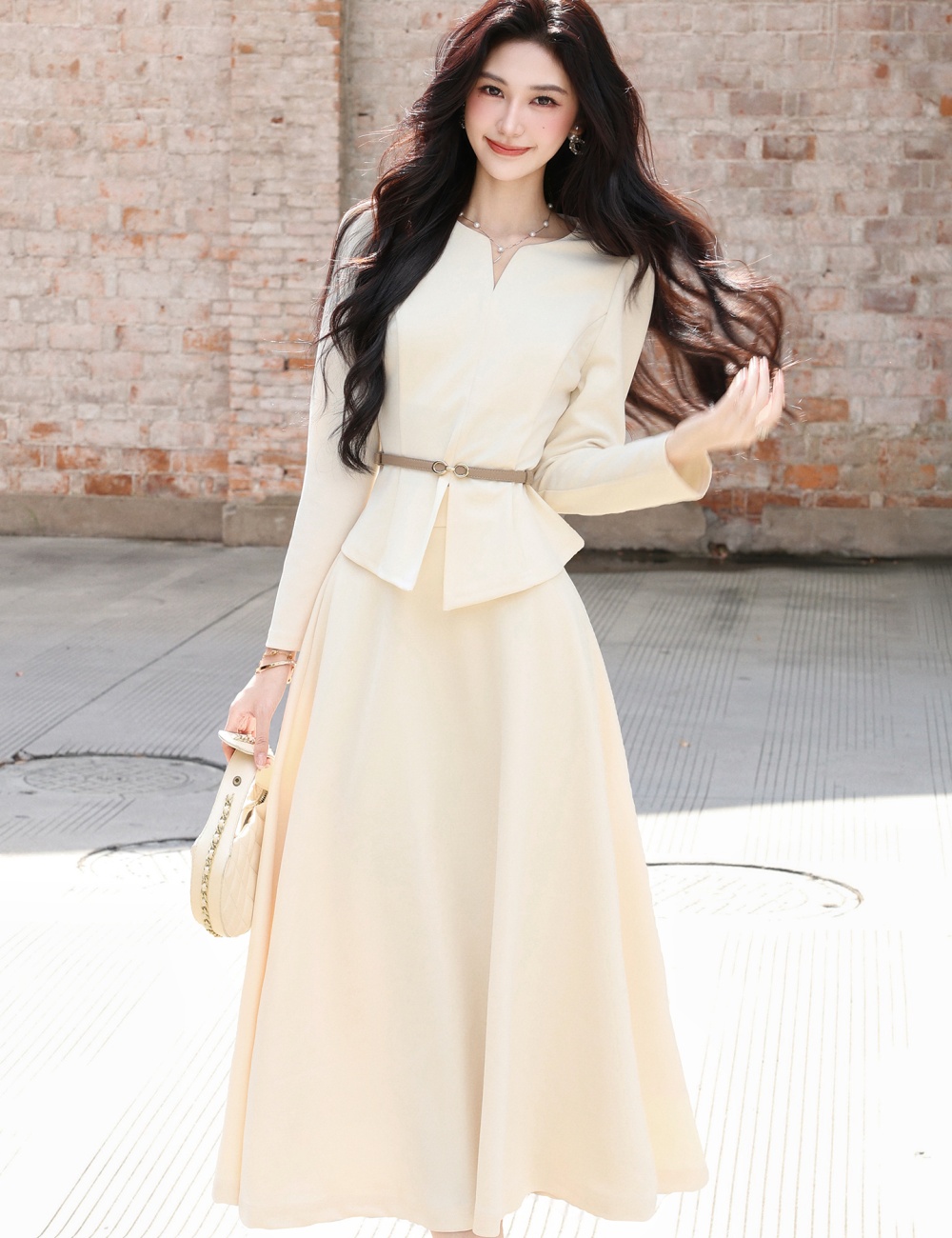 Autumn with belt light luxury skirt 2pcs set