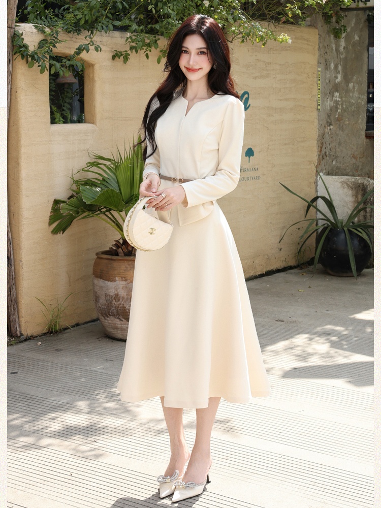 Autumn with belt light luxury skirt 2pcs set